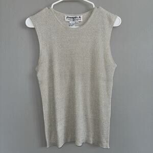 Joseph A. Woman’s Silk Blouse Size L Vintage Beige Crème Metallic Sleeveless